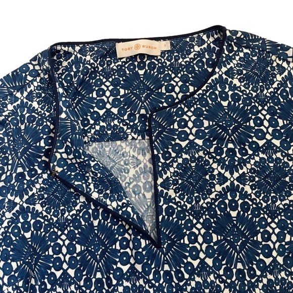 TORY Burch Women's 100% Silk Blue White Geometric Pattern Dress Size Small - Picture 7 of 12